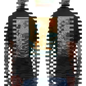 Corgi Surfing Japanese Wave Men's T-shirt Back Print - Monsterry