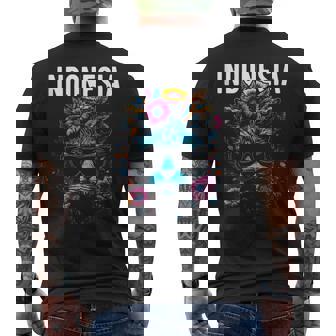 Country Of Indonesia Cat Wearing Sunglasses Flowers Tank Top Men's Back Print T-Shirt | Mazezy