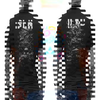 Country Of Ireland Cat Wearing Sunglasses And Flowers Tank Top Men's Back Print T-Shirt | Mazezy