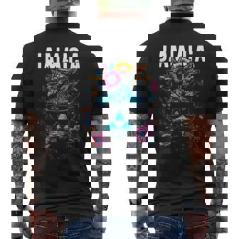 Country Of Jamaica Cat Wearing Sunglasses And Flowers Tank Top Men's Back Print T-Shirt | Mazezy