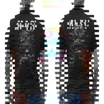 Country Of Malaysia Cat Wearing Sunglasses Flowers Tank Top Men's Back Print T-Shirt | Mazezy