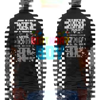 Cousin Of The Birthday Boy Master Builder Building Blocks Men's T-shirt Back Print - Thegiftio