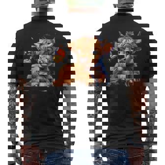 Cow Scottish Highland Cow With Butterfly Highland Cow Men's T-shirt Back Print - Thegiftio