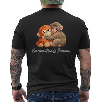 Cute Baby Monkey Punch Plush Hugging Men's T-shirt Back Print - Thegiftio UK