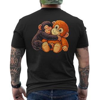 Cute Baby Punch Monkey Hugging Stuffed Plush Men's T-shirt Back Print - Thegiftio UK