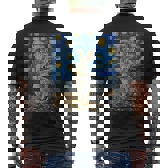 Cute Bunny Rabbit Van Gogh Style Starry Night Men's T-shirt Back Print | Mazezy