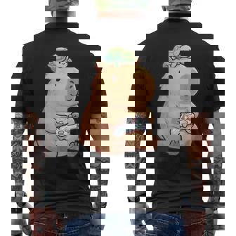 Cute Capybara Anime Gamer Turtle Graphic Kawaii Men's T-shirt Back Print - Thegiftio