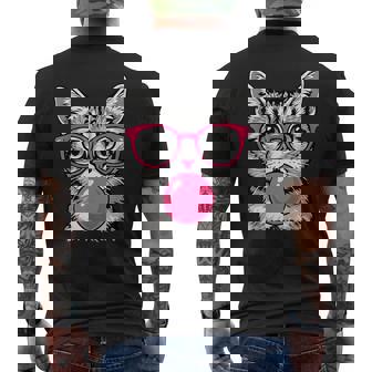 Cute Cat With Glasses Blowing Pink Bubble Gum Men's T-shirt Back Print | Seseable UK
