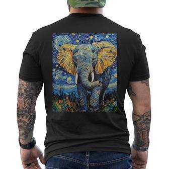 Cute Elephant Africa Van Gogh Style Starry Night Men's T-shirt Back Print - Monsterry