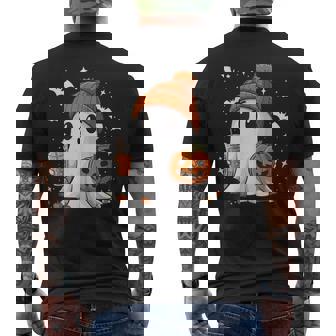 Cute Halloween Ghost With Pumpkin Spice Drink Spooky Season Men's T-shirt Back Print | Seseable FR