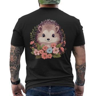 Cute Hedgehog With Flowers I Hedgehog Men's T-shirt Back Print - Thegiftio UK