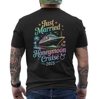 Cute Just Married Honeymoon Cruise 2025 Newlyweds Couples Men's T-shirt Back Print - Monsterry