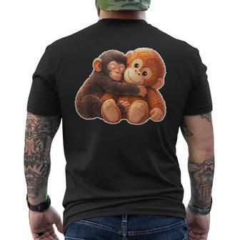 Cute Monkey Baby Punch With Stuffed Hugging Men's T-shirt Back Print - Thegiftio UK
