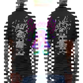 Cute Neon-Style Ghost Halloween Spooky Season Men's T-shirt Back Print | Mazezy