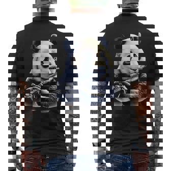 Cute Panda Bear Playing Flute Musician Music Men's Back Print T-Shirt | Mazezy