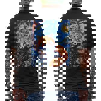 Cute Red Panda Bear Van Gogh Style Starry Night Graphic Men's T-shirt Back Print - Monsterry