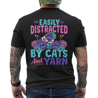Distracted By Cats Yarn Crocheter Crochet Knitting Crafter Men's T-shirt Back Print - Thegiftio UK
