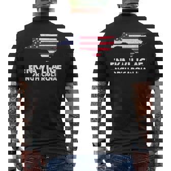 Distressed Patriotic USA Flag Enka Village North Carolina Men's Back Print T-Shirt | Mazezy