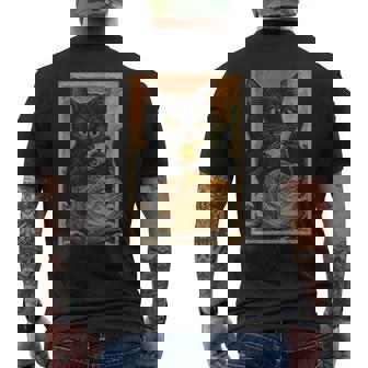 Divertido Gato Negro Comiendo Tacos Retro Japonés Camiseta Hombre Estampado Espalda - Regaloses