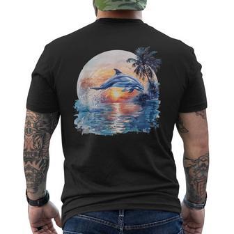 Dolphin Sunset Ocean Sea Dolphin Sea Ocean Animal Lover Men's T-shirt Back Print - Thegiftio UK
