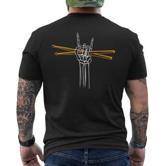 Drummer Drum Sticks Drumming Skeleton Hand Men's T-shirt Back Print - Thegiftio UK