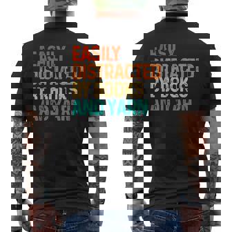 Easily Distracted By Books And Yarn Knitting Men's T-shirt Back Print | Mazezy