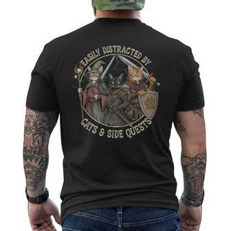 Easily Distracted By Cats Side Quests Gamer Vintage Men's T-shirt Back Print - Thegiftio UK