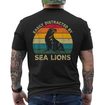 Easily Distracted By Sea Lions Cute Sea Lion Lovers Men's T-shirt Back Print | Mazezy