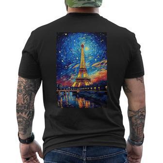 Eiffel Tower Paris France Van Gogh Style Starry Night Men's T-shirt Back Print - Thegiftio UK