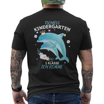 Endlichchulkind 2025 Delfin Tschüss Kindergarten Abschied T-Shirt mit Rückendruck - Geschenkecke