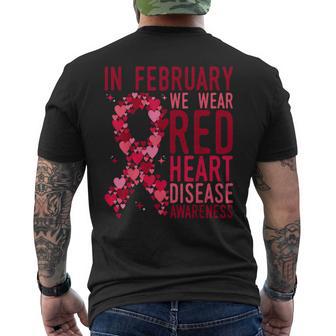 In February We Wear Red Heart Disease Awareness Month Men's T-shirt Back Print - Seseable