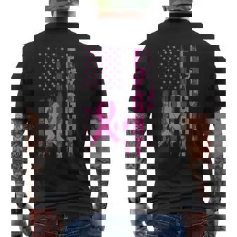 Fight Usa Flag Breast Cancer Awareness Patriotic Pink Ribbon Men's T-shirt Back Print | Mazezy