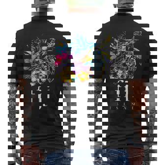 Fiji Islands Turtle Flowers Diving Surfer Souvenir Men's T-shirt Back Print - Thegiftio