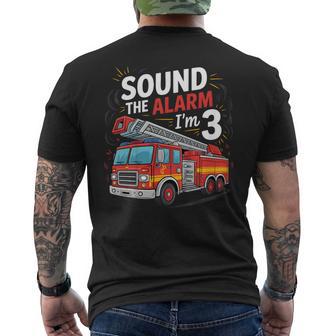 Fire Truck I'm 3 Sound The Alarm Firefighter 3Rd Birthday Men's T-shirt Back Print - Thegiftio UK