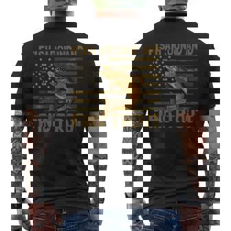 Fish Around And Find Trout American Flag Camo Fishing Men's T-shirt Back Print | Mazezy