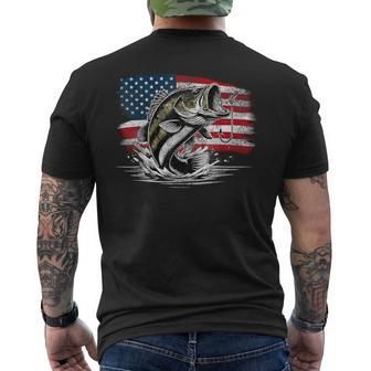 Fishing Retro Us American Flag Bass Fish Fisherman Camo Men's T-shirt Back Print - Thegiftio UK