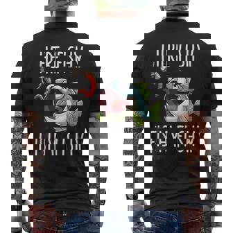 Here Fishy Fisherman Fishing Lover Cute Fish Worm Men's T-shirt Back Print - Thegiftio