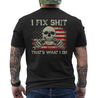 I Fix Shit That's What I Do Vintage Mechanic American Flag Men's T-shirt Back Print | Mazezy