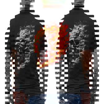 Flaming Skull Graphic Men's T-shirt Back Print - Monsterry