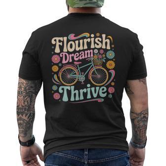Flourish Dream Thrive Bicycle Floral Inspirational Quote Men's T-shirt Back Print - Monsterry