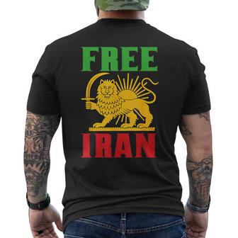 Free Iran Symbol Iran Flag Freedom Lion Global Justice Men's T-shirt Back Print | Mazezy
