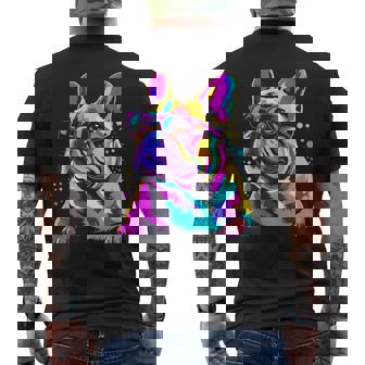 French Bulldog Illustration Line Art Sunglasses Colorful Kid Men's Back Print T-Shirt | Mazezy