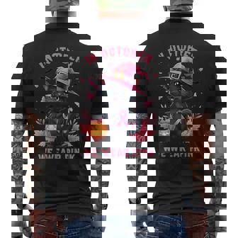 Fun Cat Pink Ribbon In October We Wear Pink Breast Cancer Men's T-shirt Back Print - Monsterry