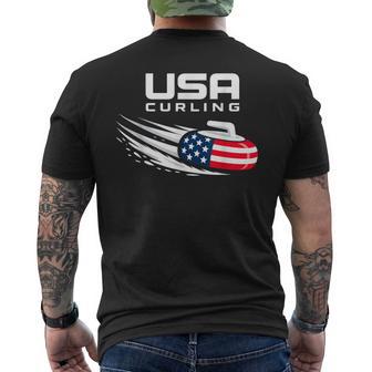 Curling Usa Support American Flag Winter Sports Lovers Men's T-shirt Back Print - Seseable