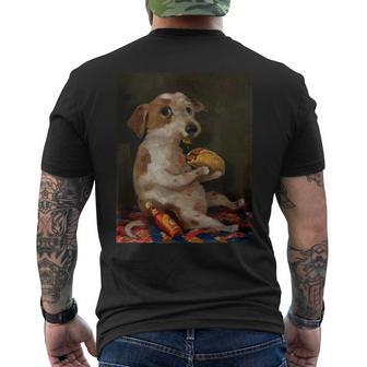 Dog Eating Taco With Hot Sauce Men's T-shirt Back Print - Monsterry