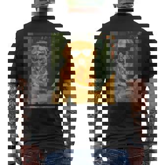 Golden Retriever Dog Eating Pizza Meme Retro Men's T-shirt Back Print - Thegiftio