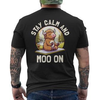 Highland Cow Stay Calm Moo On Farm Animal Graphic Men's T-shirt Back Print - Thegiftio UK