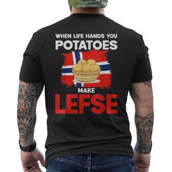 Norway Heritage Norwegian Roots Potatoes Make Lefse Men's T-shirt Back Print - Thegiftio UK