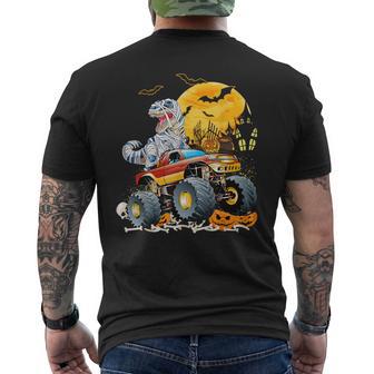T Rex Saurus Riding Monster Truck Happy Halloween Men's T-shirt Back Print - Thegiftio UK
