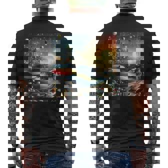 Futuristic Space City Vinyl Record Player Sci-Fi Cityscape Men's T-shirt Back Print | Seseable CA